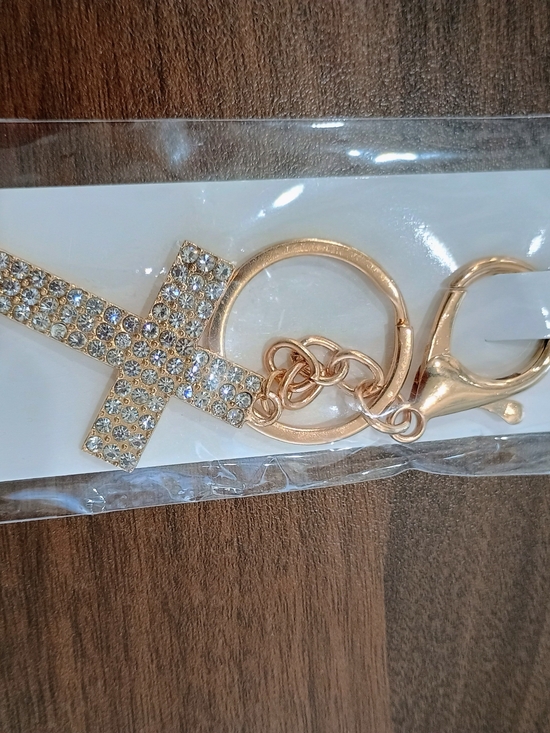 Accessories - Gold Crystal Cross Keychain Card Holder Charm